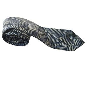 Polo Ralph Lauren vintage handmade USA geometric blue crème silk tie soft touch